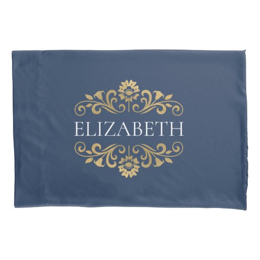Elegant Monogram Navy Blue Gold Pillow Case Kissenbezug (Vorderseite)