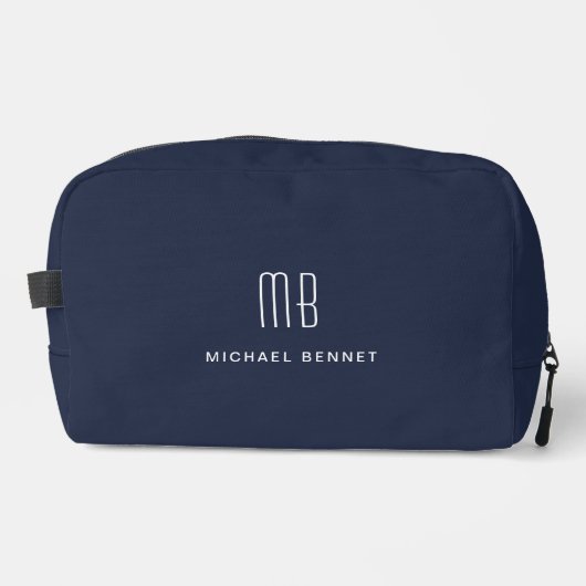 Elegant Monogram Navy Blue Waschbeutel (Vorderseite)
