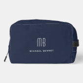 Elegant Monogram Navy Blue Waschbeutel (Rückseite)