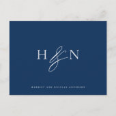 Elegant Monogram Navy Blue Wedding Vielen Dank Postkarte (Vorderseite)