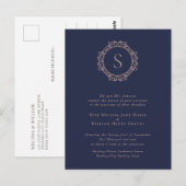 Elegant Monogram Navy Wedding Einladung Postkarte (Vorne/Hinten)