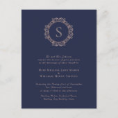 Elegant Monogram Navy Wedding Einladung Postkarte (Vorderseite)
