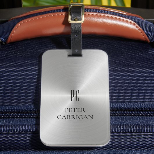 Elegant Monogram Novelty Silver Metallic Gepäckanhänger (Vorderseite Insitu 2)