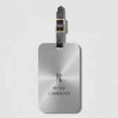 Elegant Monogram Novelty Silver Metallic Gepäckanhänger (Vorderseite Vertikal)
