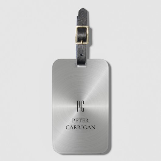 Elegant Monogram Novelty Silver Metallic Gepäckanhänger (Vorderseite Vertikal)