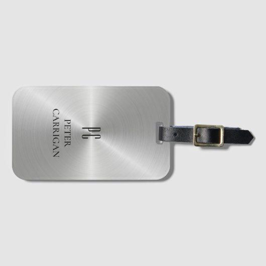 Elegant Monogram Novelty Silver Metallic Gepäckanhänger (Vorderseite (Horizontal))