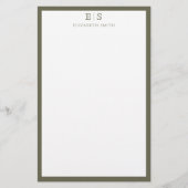 Elegant Monogram Olive Green Border Briefpapier (Vorderseite)