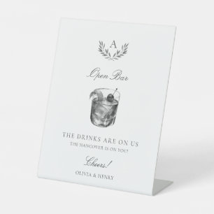 Elegant Monogram Open Bar Wedding Sockelschild