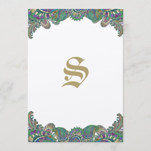 Elegant Monogram Paisley Peacock Colors Wedding Menükarte (Vorderseite)