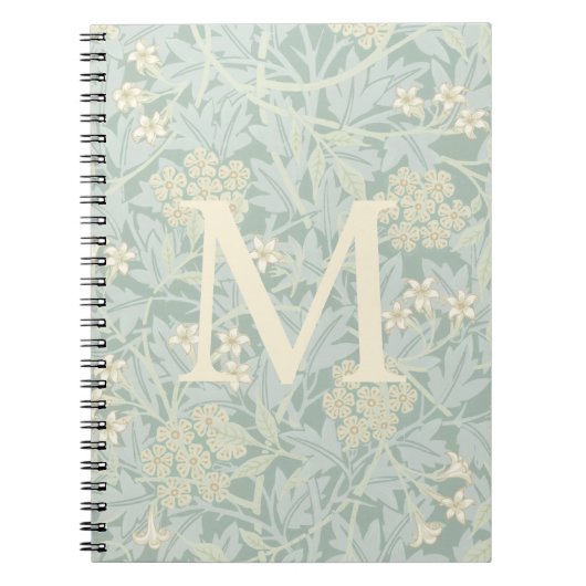 Elegant Monogram Pastel Green Jasmine Floral Notizblock (Vorderseite)