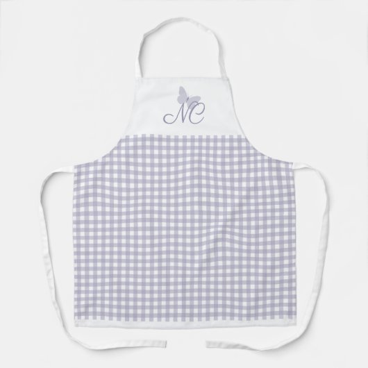 Elegant Monogram Pastel Lavender Gingham Karo Schürze (Vorderseite)