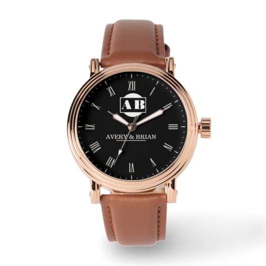 Elegant Monogram Personalized Wedding Anniversary Armbanduhr (Vorderseite)