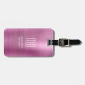 Elegant Monogram Pink Brushed Metal Gepäckanhänger (Vorderseite horizontal)