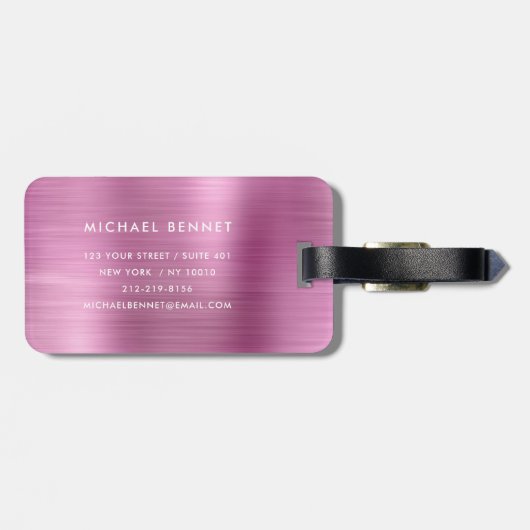 Elegant Monogram Pink Brushed Metal Gepäckanhänger (Rückseite horizontal)