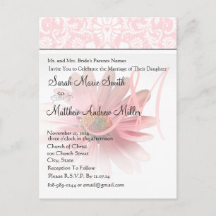 Elegant Monogram Pink Daisy Wedding Einladung