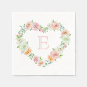Elegant Monogram Pink Floral Heart Wedding Serviette (Vorderseite)