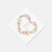 Elegant Monogram Pink Floral Heart Wedding Serviette (Ecke)