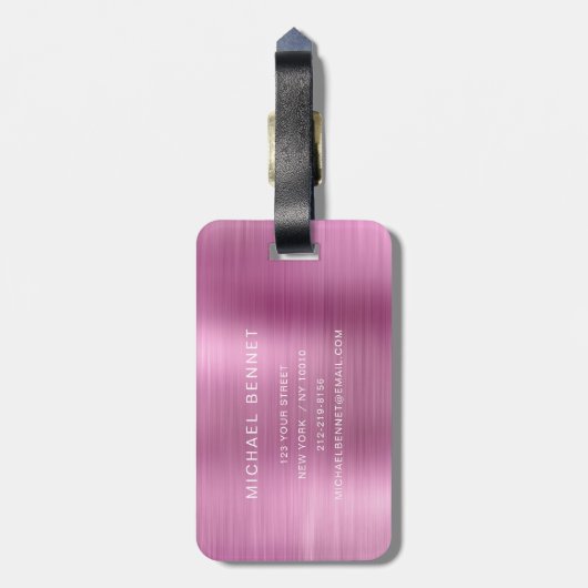 Elegant Monogram Pink Gepäckanhänger (Rückseite vertikal)