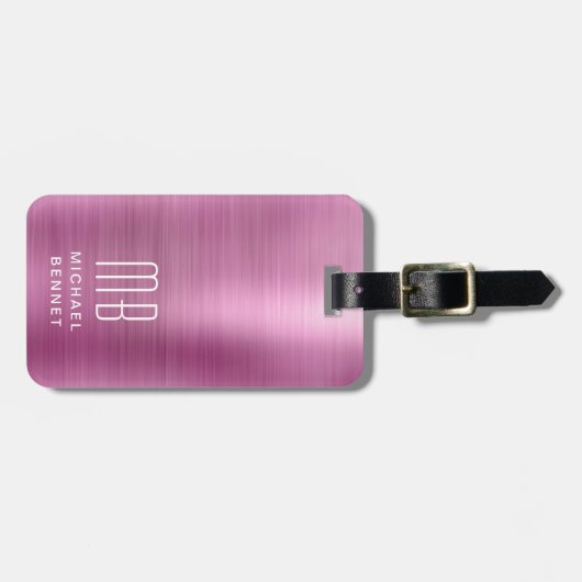 Elegant Monogram Pink Gepäckanhänger (Vorderseite horizontal)