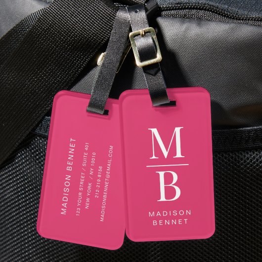 Elegant Monogram Pink Gepäckanhänger