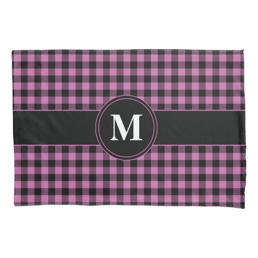 Elegant Monogram Pink Gingham Kissenbezug (Vorderseite)