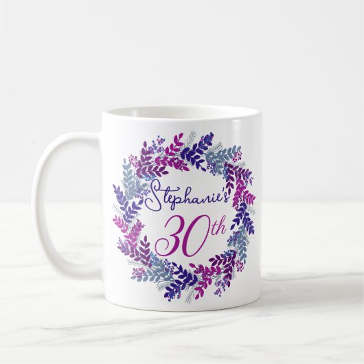 Elegant Monogram Pink und Lila 30. Geburtstag Kaffeetasse (Links)