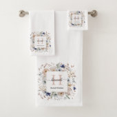 Elegant Monogram Pretty Beige Blue Flowers Floral  Badhandtuch Set (Insitu)