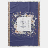 Elegant Monogram Pretty Beige Blue Flowers Floral Decke (Vorderseite Vertikal)