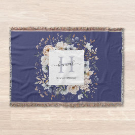 Elegant Monogram Pretty Beige Blue Flowers Floral Decke