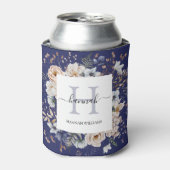 Elegant Monogram Pretty Beige Blue Flowers Floral Dosenkühler (Kanne Vorderseite)