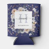 Elegant Monogram Pretty Beige Blue Flowers Floral Dosenkühler (Vorderseite)