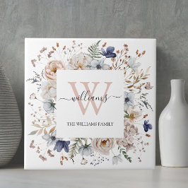Elegant Monogram Pretty Beige Blue Flowers Floral Fliese
