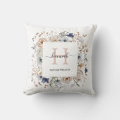 Elegant Monogram Pretty Beige Blue Flowers Floral Kissen (Vorderseite)
