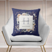 Elegant Monogram Pretty Beige Blue Flowers Floral Kissen