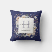 Elegant Monogram Pretty Beige Blue Flowers Floral Kissen (Vorderseite)