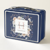 Elegant Monogram Pretty Beige Blue Flowers Floral Metall Brotdose (Rückseite)