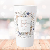 Elegant Monogram Pretty Beige Blue Flowers Floral Milchtasse