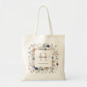 Elegant Monogram Pretty Beige Blue Flowers Floral Tragetasche (Vorne)
