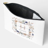Elegant Monogram Pretty Beige Blue Flowers Floral Zubehörtasche (Offen)