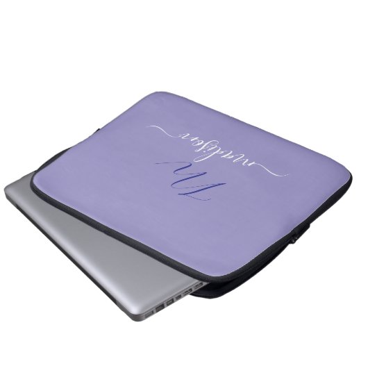 Elegant Monogram Purple Script Office School Laptopschutzhülle (Vorne Knopf)