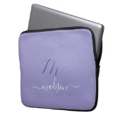 Elegant Monogram Purple Script Office School Laptopschutzhülle (Vorderseite Links)