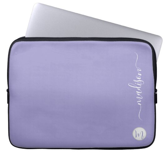 Elegant Monogram Purple Script Office School Laptopschutzhülle (Vorderseite)
