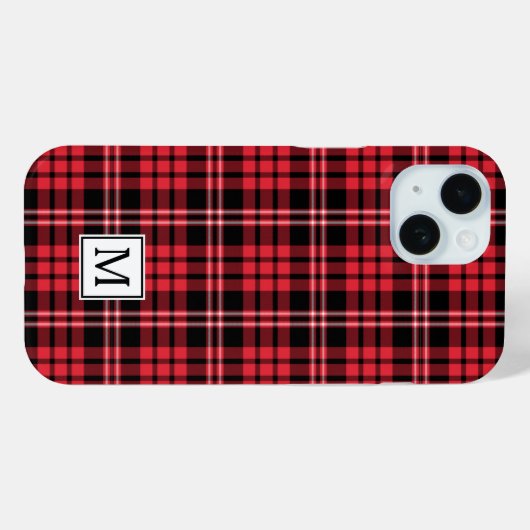 Elegant Monogram Red Kariert Case-Mate iPhone Hülle (Rückseite (Horizontal))