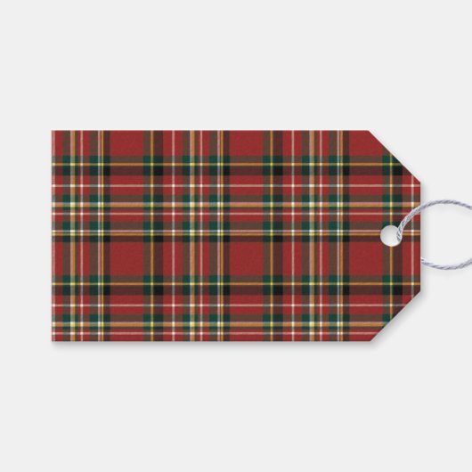 Elegant Monogram Red Plaid Merry Christmas Holiday Geschenkanhänger (Vorderseite (Horizontal))