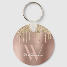 Elegant Monogram Rose Gold Glitter Drips Name Schlüsselanhänger
