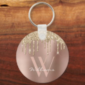 Elegant Monogram Rose Gold Glitter Drips Name Schlüsselanhänger (Vorderseite)