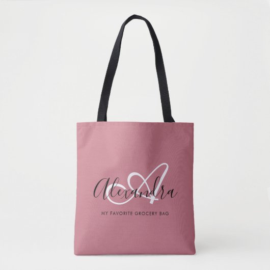 Elegant Monogram Rose Gold Script Name Initial Tasche (Vorderseite)