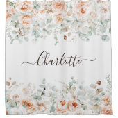Elegant Monogram Rustikale Rose Blumengrün Duschvorhang (Vorderseite)