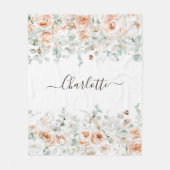 Elegant Monogram Rustikale Rose Blumengrün Fleecedecke (Vorderseite)
