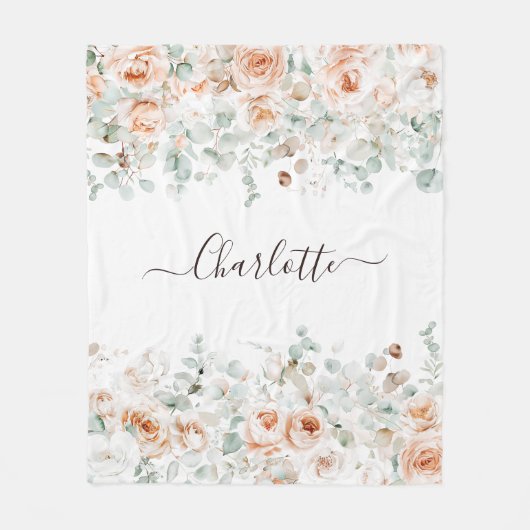 Elegant Monogram Rustikale Rose Blumengrün Fleecedecke (Vorderseite)